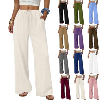 Damenmode Weite Hosen mit Kordelzug Elastischer Bund und Taschen Entspannte Passform Freizeit Hosen