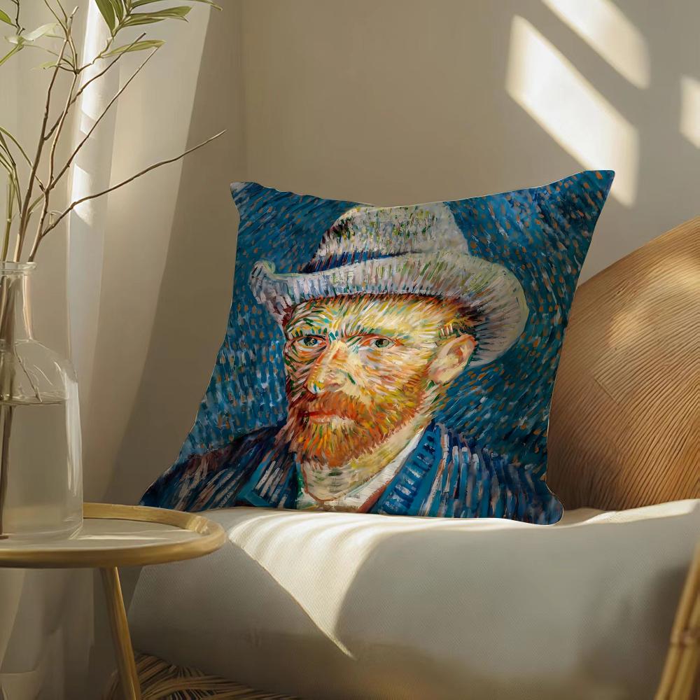 Van Gogh Oil Painting Cushion Cover Soft Short Plush Pillow Cover Smooth Cozy Texture Aesthetic Cushion Case Home Decor