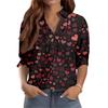 Women's 3/4-Sleeve V-Neck Shirt Printed Workwear Casual Regular Shirt Collar Top