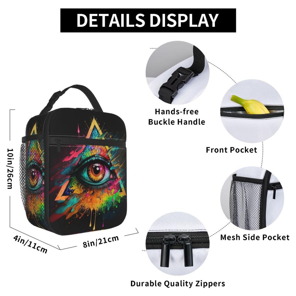 Triangular Eyes Graffiti Pattern Insulated Lunch Bag for Women Kids Leakproof Food Boxes Thermal Lunch Box Tote