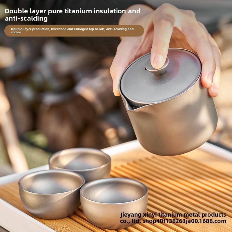 Pure Titanium Tea Set Heat-resistant Double-layer Anti Scald Outdoor Camping Portable Tea Maker  Travel Tea Set