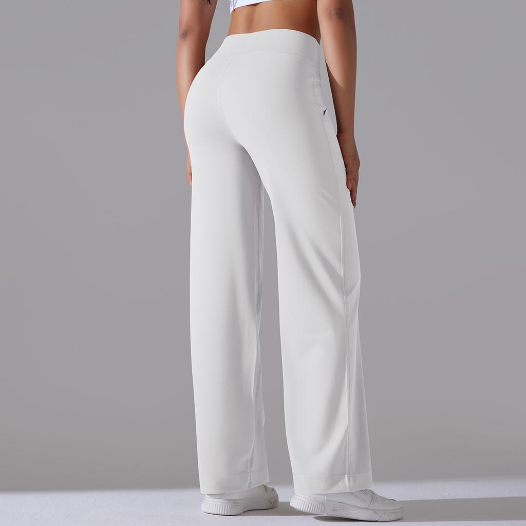 Brushed Breathable High-waist Elastic Loose Casual Pocket Wide-leg Nine-point Pants Running Fitness Yoga Leggings