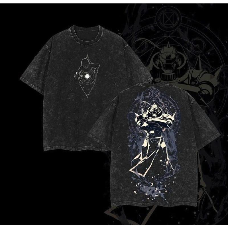 Vintage Washed Alchemist Symbol T-shirt Red and Black Anime Shirt Anime Lover Gift Graphic Print Oversized Washed Trendy T-shirt Wear Cool Top