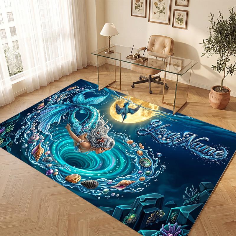 Underwater Fish Theme Soft Crystal Velvet Rug Custom Name & Text Print Non Slip Floor Rug for Bedroom Living Room