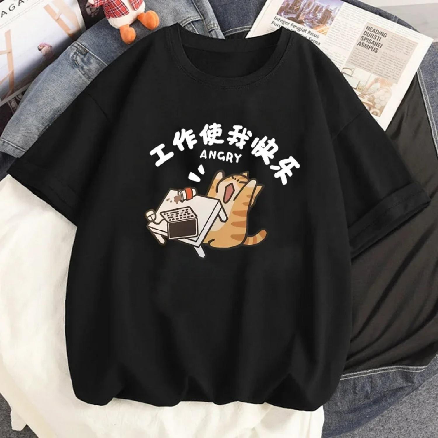 

Cartoon Cat Tshirt Girl Comfortable Pastel Punk Gothic T-shirt Pastel Grunge Streetwear Anime Classic Y2k XXXXXL різнокольоровий