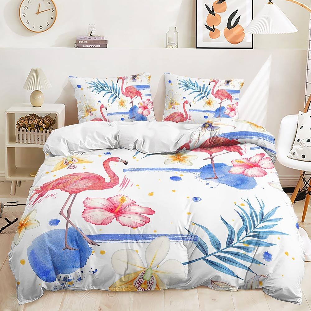 3D Flamingo Duvet Cover Full Size 2/3 Animal Pattern Bedding Set with Pillowcases for Teens and Boys 2/3 Polyester Duvet Cover