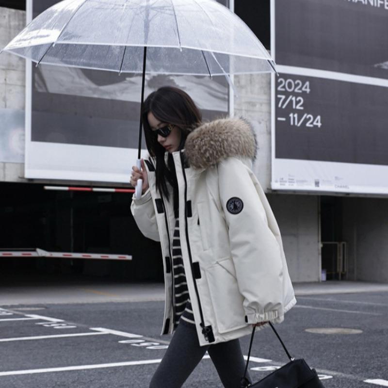 Blue big fur collar tooling Parker down cotton clothes women's winter new small man fleece thickened coat