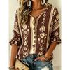 Women's White Boho Floral Print Tie Neck Blouse, Casual Loose Tops for Spring Summer Daily Wear & Vacation Occasions