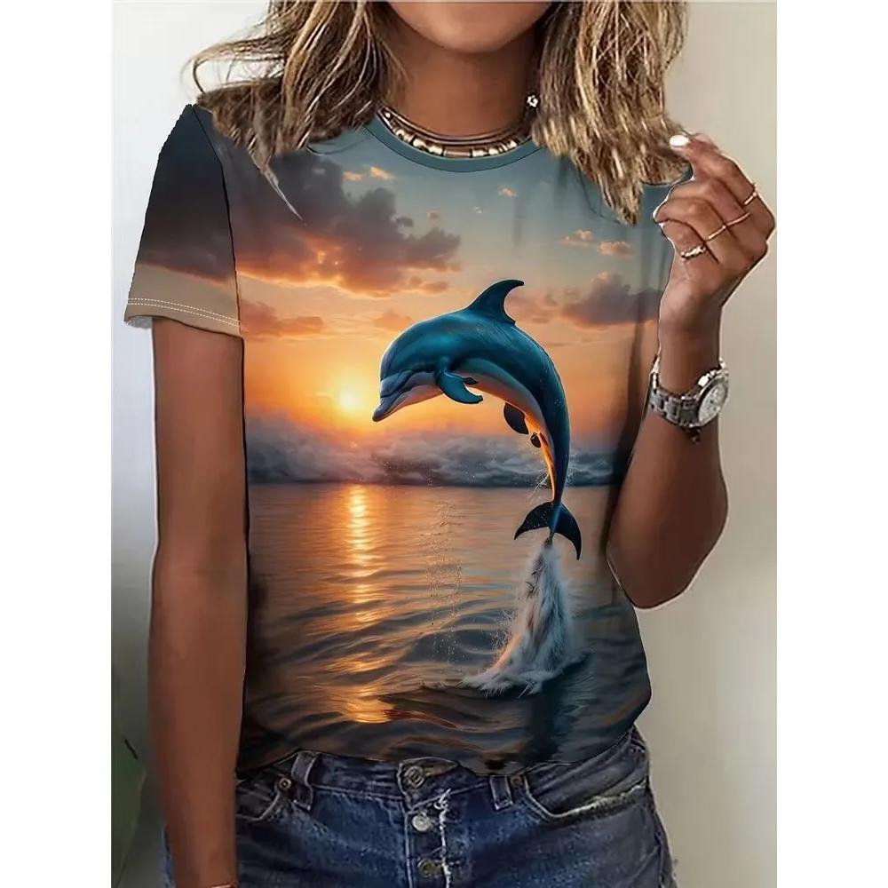 Daily Breathable Animal Print Top Women's Versatile Short-sleeved Fashion Loose T-shirt Comfortable T-Shirts Women’s