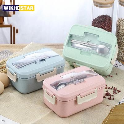Microwave Lunch Box Wheat Straw Dinnerware Food Storage Container Children Kids School Office Portable Bento Box Lunch Bag