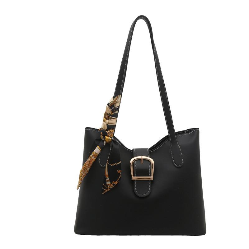Shoulder Capacity Large Bag With Solid Color Design And Square Decor Buckle