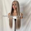 European & American Women's Front Lace Wig, Long Hair, Brown with Golden Highlights, COS, High-Temp Fiber, Matte Finish.