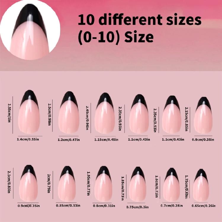 120x/Box Black French Tip False Nails Simple Full Cover Stick On Nails Wearable Almond Press On Nails Manicures Suppliss