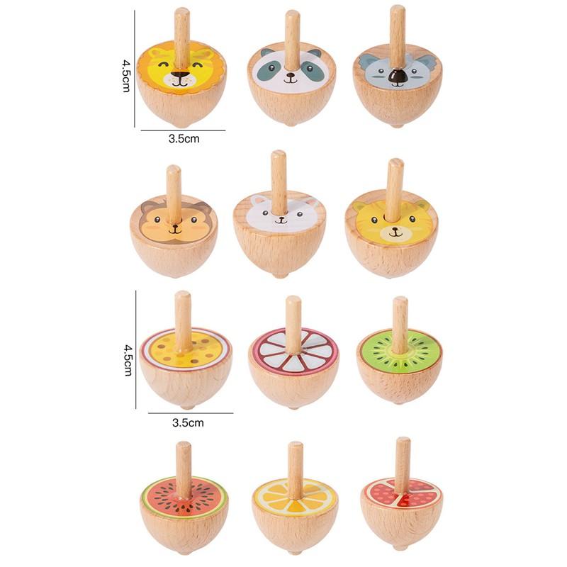 6pcs Wooden Spinning Top Toys Cartoon Montessori Colorful Spinning Gyro Childhood Wooden Gyro Fidget Toys Kids Birthday Gifts