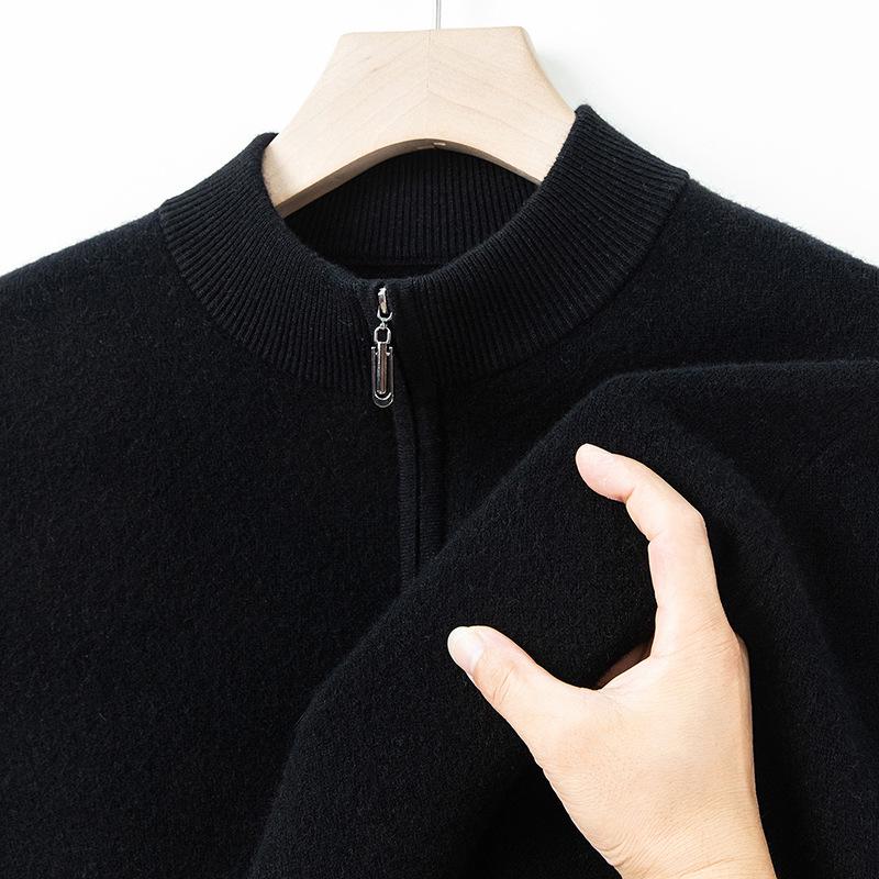 2025 Men's High-Grade Yak Wool Zipper Sweater - Solid Color, Autumn/Winter Knit Base Layer