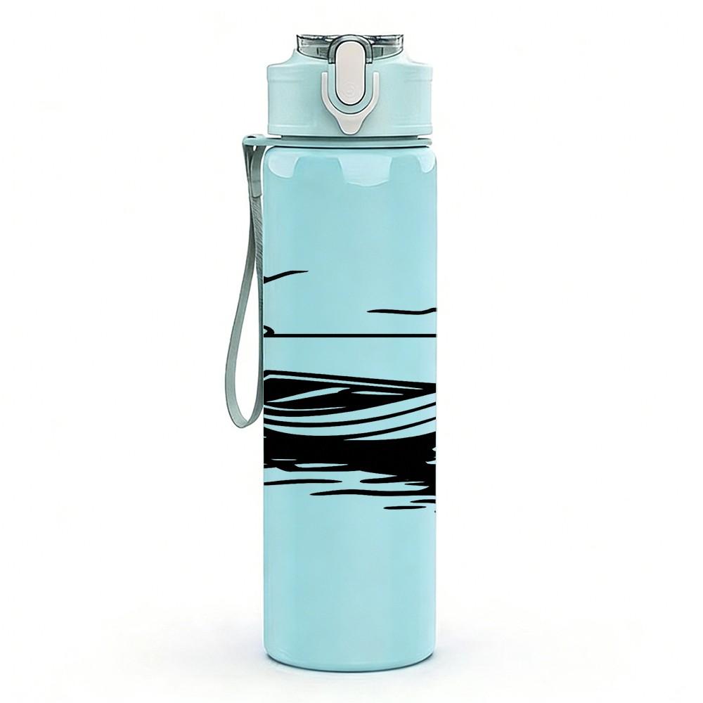 1PC Lake Boat Minimal Line Drawing 750ml Color Plastic Sports Water Bottle Leakproof Flip Straw Lid Suitable for Sports Office Home Use