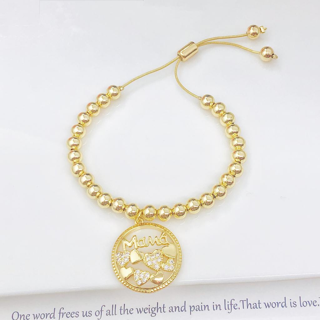 Luxury High Quality Round Shape Day mama Children Shine Zircon Copper Bead Bracelet For Women Wrist Jewelry Mother's Day Gifts