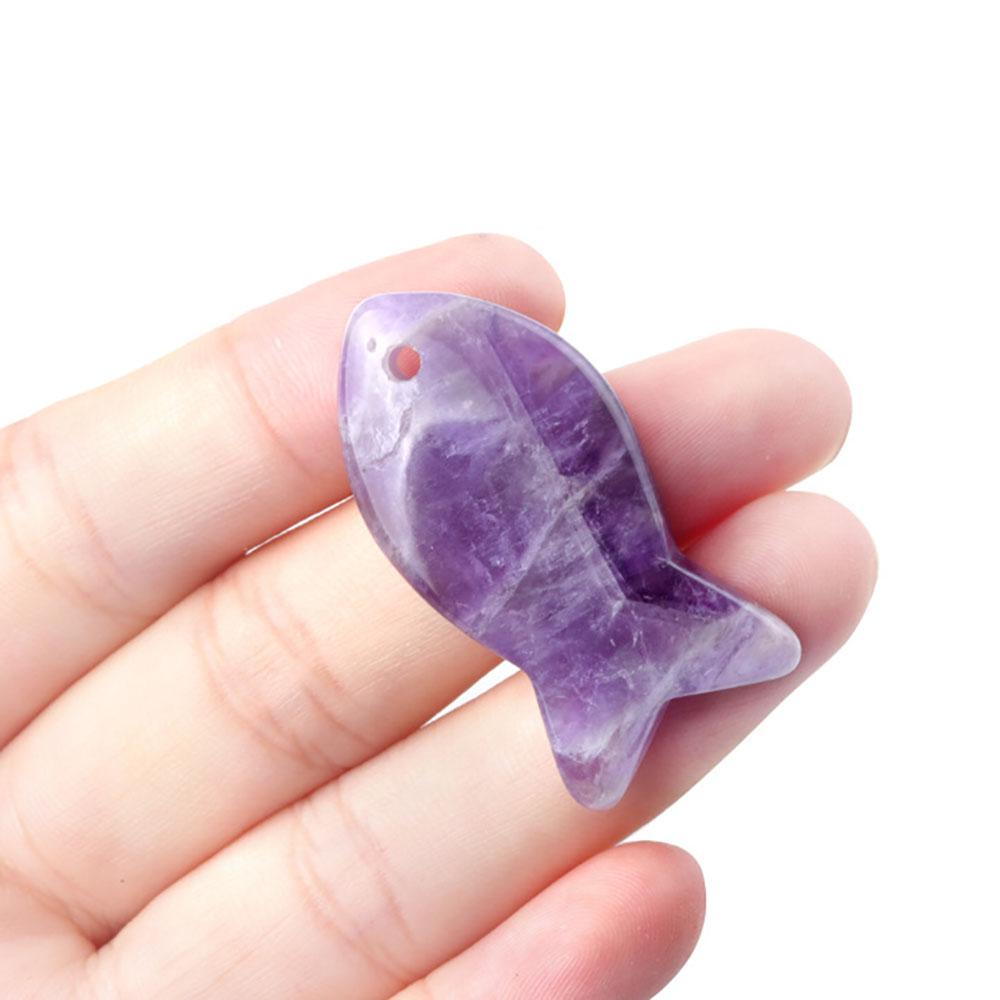 Hand Carved Healing Crystals Fish Figurine Natural Stone Animal Statue Amethyst Gemstone Pendant Home Decor DIY Hanging Ornament