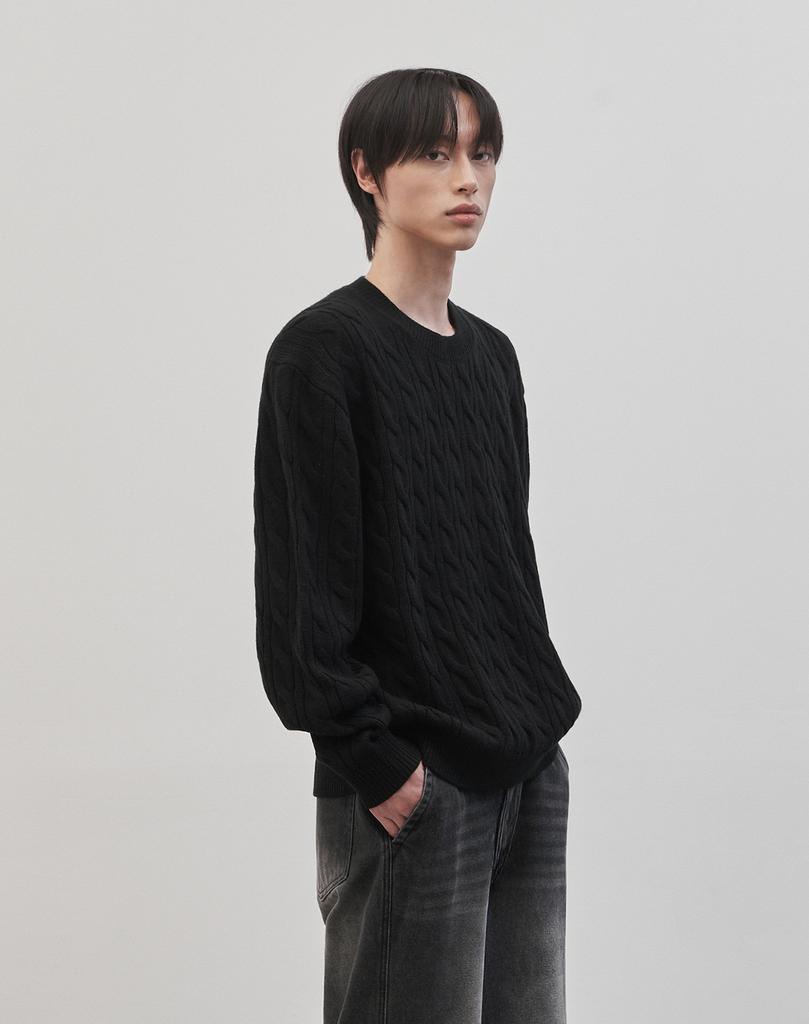 WORK ON BODY OFF Tresso Semi-Overfit Cable Long Sleeve Knit [Black]