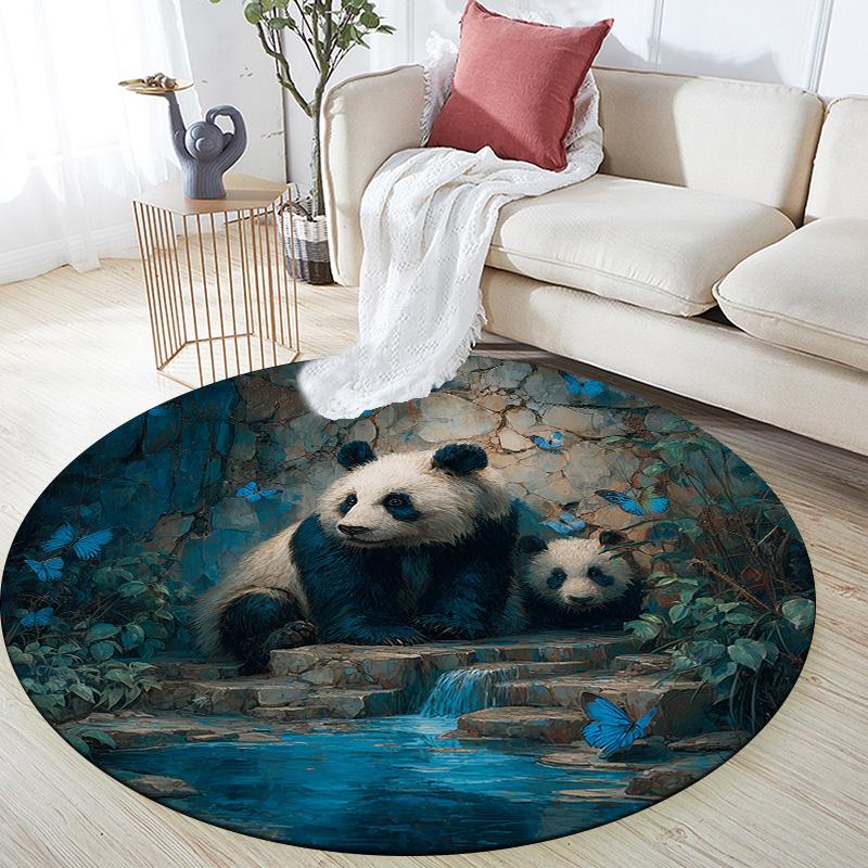 Two-Animal Wall Decor,Round Area Rug,Carpet Rug for Living Room Bedroom Sofa Playroom Decor,Non-slip Floor Mat
