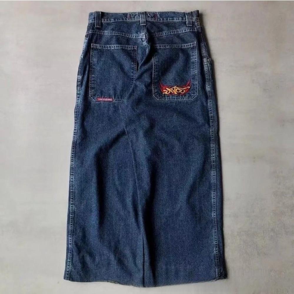 Street Hip-hop Casual Løse Y2K Rette Vide Ben Bukser Menn Amerikansk Retro Harajuku Mote Punk Oversized Jeans Kvinner