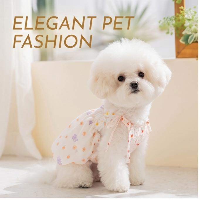 2026 New Korean-style Floral Dog Dress, Cute Bow Camisole Skirt for Small Dogs, Cats, Teddy & Bichon, Lightweight Daily Wear