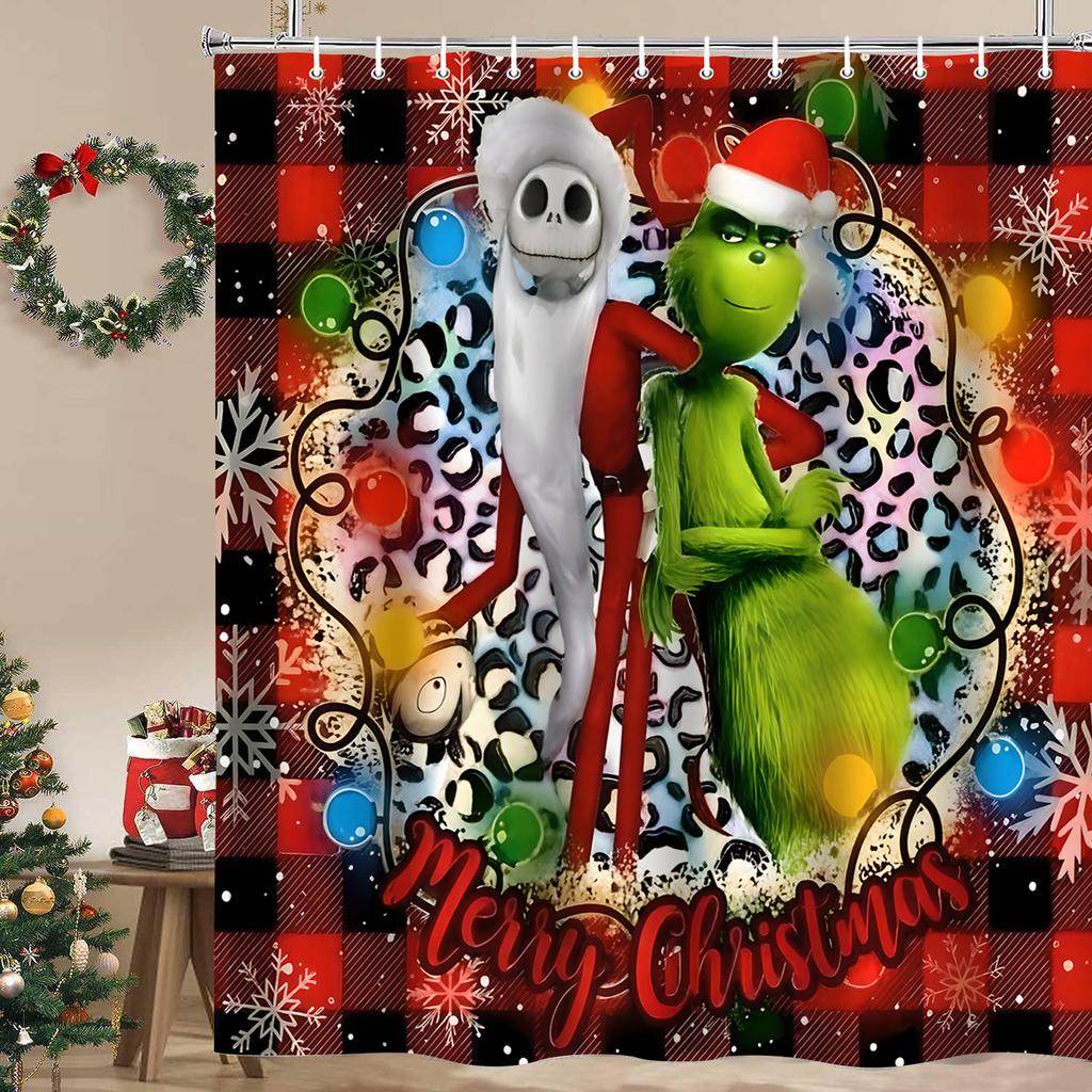 Christmas Cartoon Bathroom  Shower Curtain  Waterproof Fabric Bathroom Curtain With 12 Hooks Sunflower Home Deco Free Ship