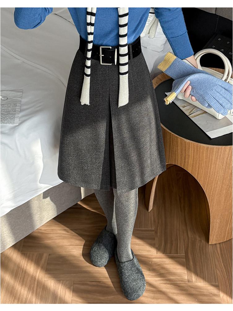 Woolen Women's A-line Pleated Skirt - 2025 Dark Gray Mid-Length Autumn/Winter Collection