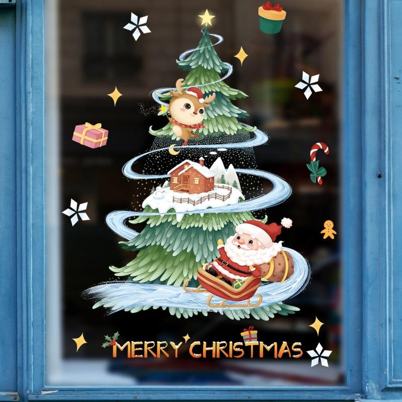 2025 Cartoon Christmas Window Sticker Noel Glass Wall Decor Xmas Tree Static Electricity Sticker Wreath Santa Merry Christmas