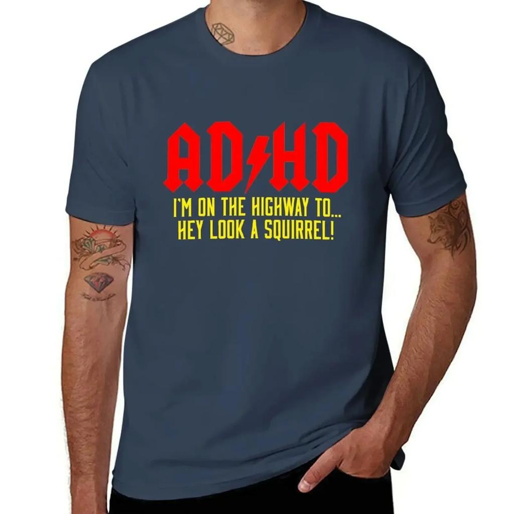 2025 New Model ADHD Highway ToHey Look A Squirrel TShirt Animal Prinfor Boys Plain Aesthetic Clothes Mens T Shirt Graphic