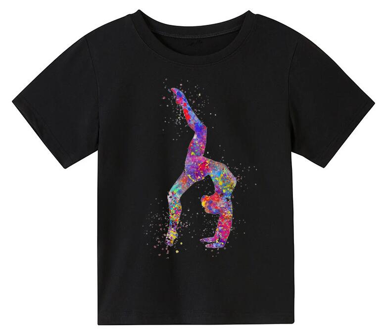 Watercolor Gymnastics Girl Printed New Children's Summer Fashion Polyester Comfortable Short Sleeve Top T-shirt