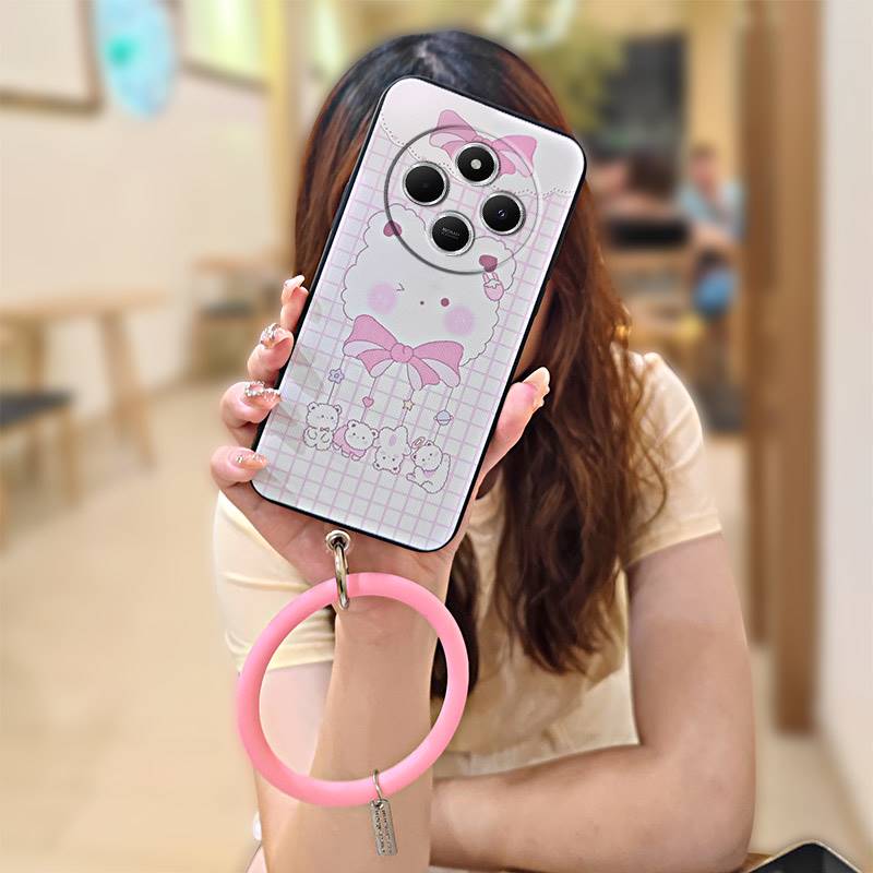 Youth Protective Phone Case For Redmi 14C 4G/14R 5G/A3 Pro 4G/POCO C75 Bracelet Dirt-resistant Solid Color Cartoon Cute
