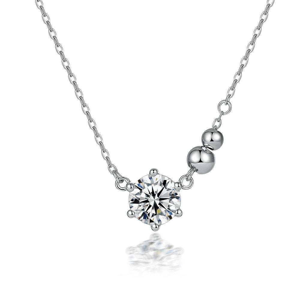 

Women s 925 silver one carat six-pronged diamond necklace imitation diamond beaded zirconia pendant European and American collarbone chain 925 silver платиновый