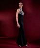 Fashion European and American women's clothing, sexy sleeveless backless neck nails drilled waist long evening dress bandage skirt