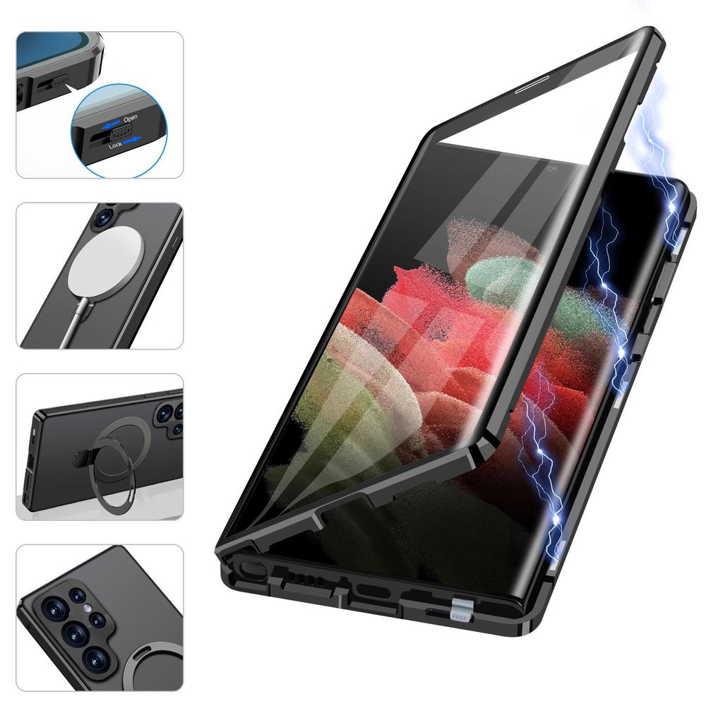 Universal Magnetic Phone Case with Ring Holder & Lens Protector for Samsung S23/S24 Ultra