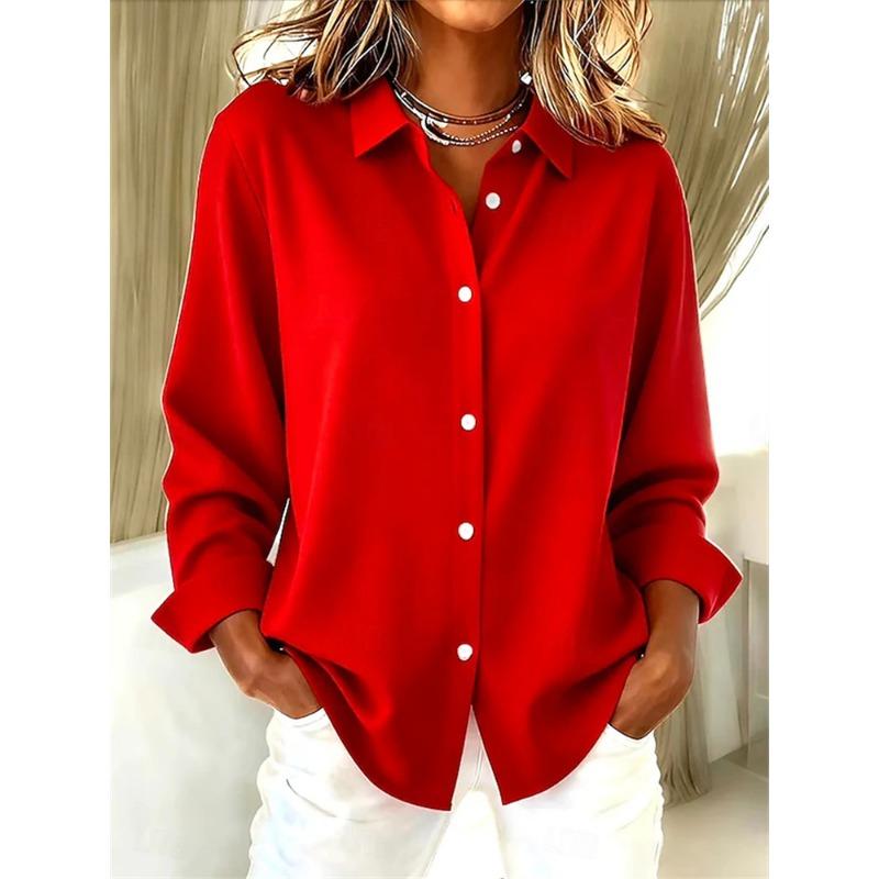 Fashionable Women's Collared Shirt Solid Color Minimalist Series Casual Loose-Fit Breathable Long-Sleeve Shirt For Everyday Wear
