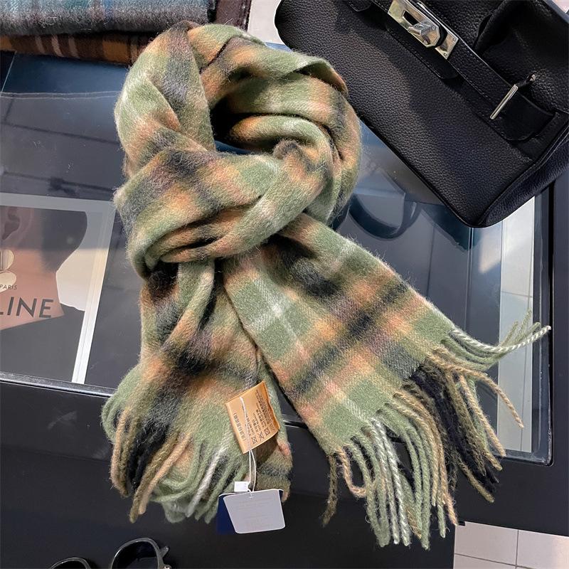 Luxury Winter 100% Wool Scarf Women Plaid Cashmere Handkerchief Warm Pashmina Female Shawl Pareo Soft Bufanda British Korean
