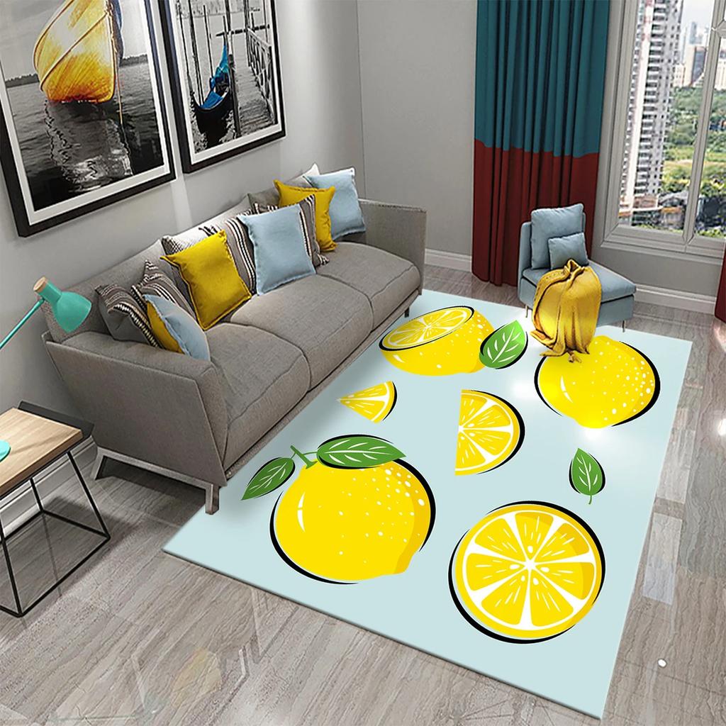 Yellow Lemon Rug Fruit Theme Carpet Pink Background Floor Carpets Bedroom Living Room Rectangle Rugs Decor Door Mat Yoga Mats