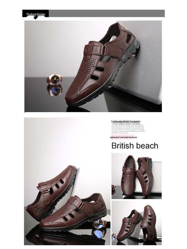 Men's Plus Size Breathable Leather Slip-on Sandals