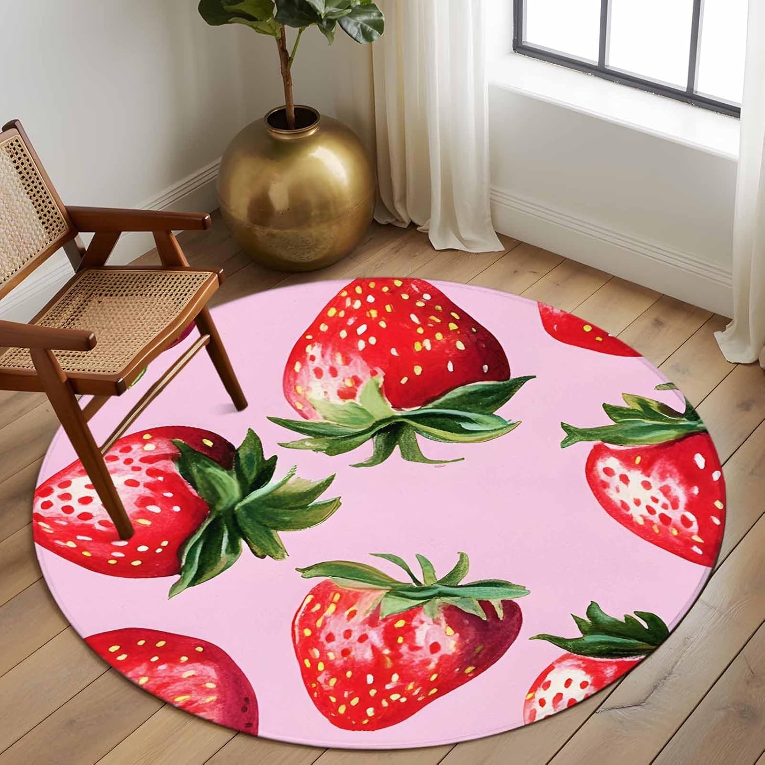 

Bow Cherry Print Round Carpet Sweet Cute Fruit Pattern Home Decor Soft Floormat Modern Living Room Bedroom Decorative Rug 40x40cm