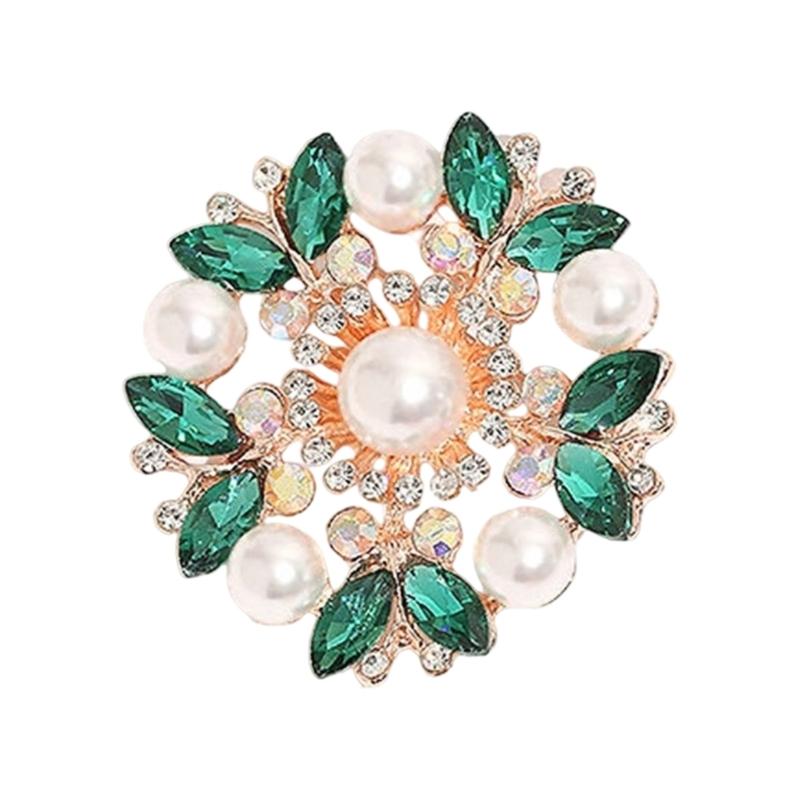 Elegant Crystal Pearls Flower Brooch For Women Vintage Rhinestones Scarf Pin Multi Purpose Jewelry Gift