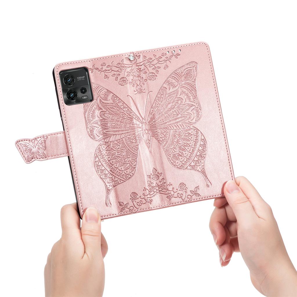 For Motorola Moto G72 4G PU Leather Folio Case Imprinted Butterfly Pattern Stand Wallet Magnetic Phone Cover
