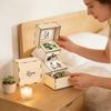 Vintage Wooden Photo Storage Box Rustic Flip Cover Memory Box Pull Out Photo Album Couple
