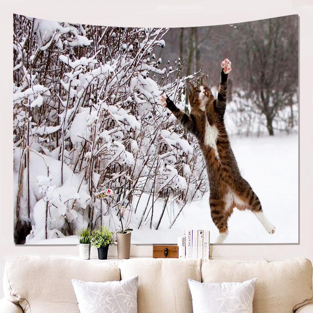 Cute Cat Pattern Tapestry Decoration Background Hanging Cloth Bright Colorful Painting Wall Blanket Picnic Blankets Tablecloths