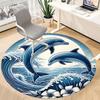 1 szt. Okrągły dywanik biurowy z motywem fal i delfinów, Mata wewnętrzna odpowiednia do biura, Pod krzesła biurowe, Sypialni, Salonu, Wystroju domu, Dekoracja pokoju