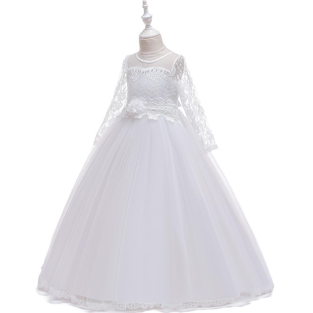 Flower Girl Princess Dress For Weddings Summer Kid Formal Bow Long Gown For School Evening Party Children New Year Cloth LP-227