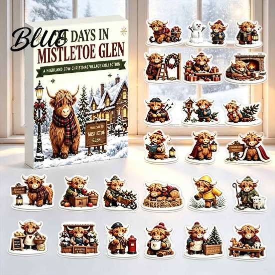 Christmas Tree Hanging Decorations 2026 Highland Cow Advent Calendar 24 Pcs 2D Flat Acrylic Festive Countdown Calendar Farmhouse Animal Ornaments,
