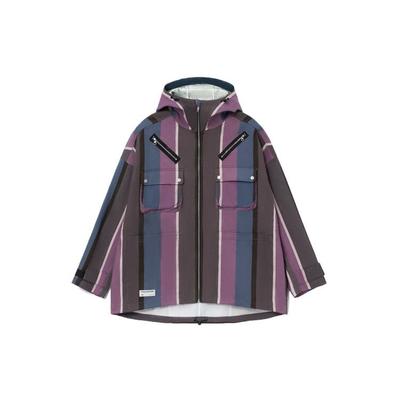 Sport Fashion Series Multi-Pocket Loose Color Block Striped Hooded Jacket Men Jacket Purple AJDR525-2