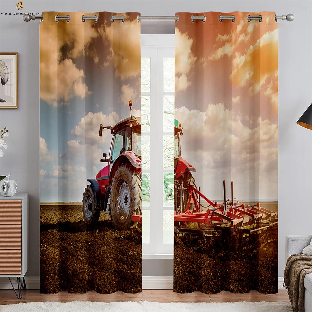 Cool Tractor 3d Printed Curtains Living Room Balcony Bedroom Kitchen Decorative Curtains Home Decoration Rod Pocket Curtains