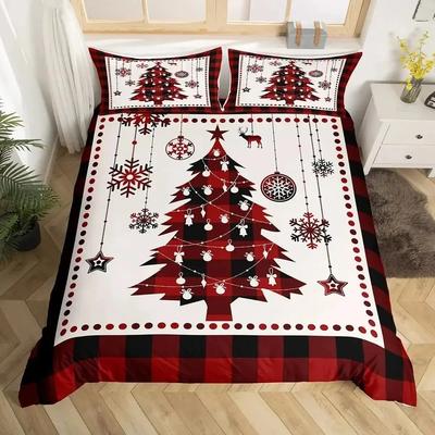 Red Xmas Bells Bedding Set Merry Christmas Duvet Cover Set, Fantasy Snow Tree Comforter Cover New Year Festival Quilt Cover Deco
